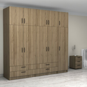 Ντουλάπα ρούχων Victoria Megapap πεντάφυλλη με πατάρι και συρτάρια χρώμα καρυδί 250x60x240εκ. - Image 4