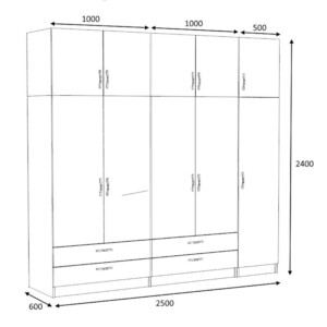 Ντουλάπα ρούχων Victoria Megapap πεντάφυλλη με πατάρι και συρτάρια χρώμα καρυδί 250x60x240εκ. - Image 5