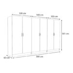 Ντουλάπα ρούχων Victoria Megapap εξάφυλλη χρώμα λευκό 300x60x181εκ. - Image 5