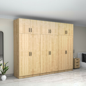 Ντουλάπα ρούχων Victoria Megapap εξάφυλλη με πατάρι χρώμα φυσικό οξιάς 300x60x240εκ. - Image 4