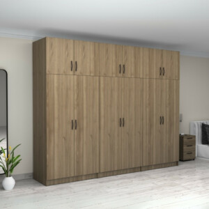 Ντουλάπα ρούχων Victoria Megapap εξάφυλλη με πατάρι χρώμα καρυδί 300x60x240εκ. - Image 4