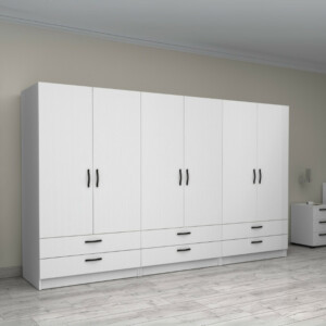 Ντουλάπα ρούχων Victoria Megapap εξάφυλλη με συρτάρια χρώμα λευκό 300x60x181εκ. - Image 4