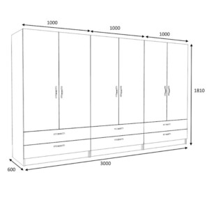 Ντουλάπα ρούχων Victoria Megapap εξάφυλλη με συρτάρια χρώμα λευκό 300x60x181εκ. - Image 5