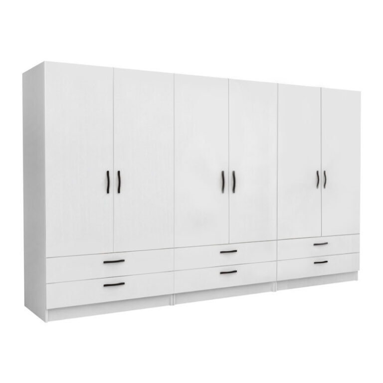 Ντουλάπα ρούχων Victoria Megapap εξάφυλλη με συρτάρια χρώμα λευκό 300x60x181εκ.