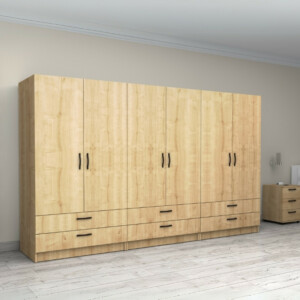 Ντουλάπα ρούχων Victoria Megapap εξάφυλλη με συρτάρια χρώμα φυσικό οξιάς 300x60x181εκ. - Image 4