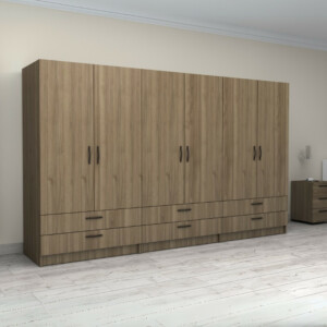 Ντουλάπα ρούχων Victoria Megapap εξάφυλλη με συρτάρια χρώμα καρυδί 300x60x181εκ. - Image 4