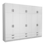 Ντουλάπα ρούχων Victoria Megapap εξάφυλλη με πατάρι και συρτάρια χρώμα λευκό 300x60x240εκ.