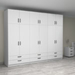 Ντουλάπα ρούχων Victoria Megapap εξάφυλλη με πατάρι και συρτάρια χρώμα λευκό 300x60x240εκ. - Image 4