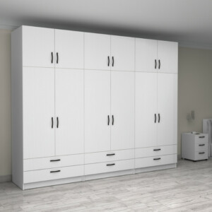 Ντουλάπα ρούχων Victoria Megapap εξάφυλλη με πατάρι και συρτάρια χρώμα λευκό 300x60x240εκ. - Image 4