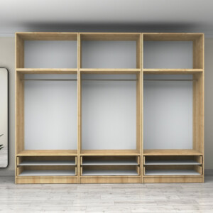 Ντουλάπα ρούχων Victoria Megapap εξάφυλλη με πατάρι και συρτάρια χρώμα φυσικό οξιάς 300x60x240εκ. - Image 3