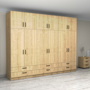 Ντουλάπα ρούχων Victoria Megapap εξάφυλλη με πατάρι και συρτάρια χρώμα φυσικό οξιάς 300x60x240εκ. - Image 4