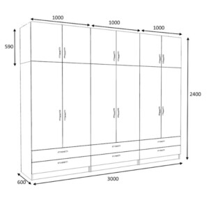 Ντουλάπα ρούχων Victoria Megapap εξάφυλλη με πατάρι και συρτάρια χρώμα φυσικό οξιάς 300x60x240εκ. - Image 5