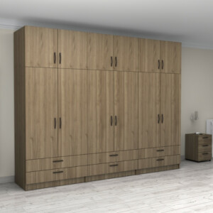 Ντουλάπα ρούχων Victoria Megapap εξάφυλλη με πατάρι και συρτάρια χρώμα καρυδί 300x60x240εκ. - Image 4