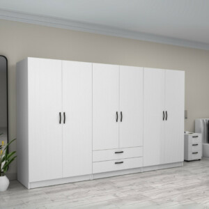 Ντουλάπα ρούχων Victoria Megapap εξάφυλλη με συρτάρια χρώμα λευκό 300x60x181εκ. - Image 4