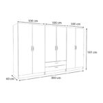 Ντουλάπα ρούχων Victoria Megapap εξάφυλλη με συρτάρια χρώμα λευκό 300x60x181εκ. - Image 5