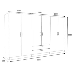 Ντουλάπα ρούχων Victoria Megapap εξάφυλλη με συρτάρια χρώμα φυσικό οξιάς 300x60x181εκ. - Image 5