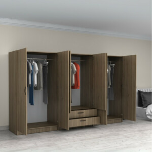 Ντουλάπα ρούχων Victoria Megapap εξάφυλλη με συρτάρια χρώμα καρυδί 300x60x181εκ. - Image 2