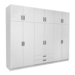 Ντουλάπα ρούχων Victoria Megapap εξάφυλλη με πατάρι και συρτάρια χρώμα λευκό 300x60x240εκ.