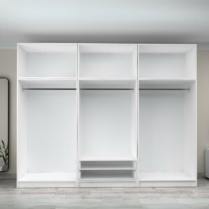 Ντουλάπα ρούχων Victoria Megapap εξάφυλλη με πατάρι και συρτάρια χρώμα λευκό 300x60x240εκ. - Image 3