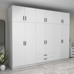 Ντουλάπα ρούχων Victoria Megapap εξάφυλλη με πατάρι και συρτάρια χρώμα λευκό 300x60x240εκ. - Image 4