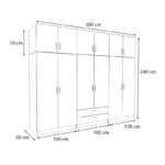 Ντουλάπα ρούχων Victoria Megapap εξάφυλλη με πατάρι και συρτάρια χρώμα λευκό 300x60x240εκ. - Image 5