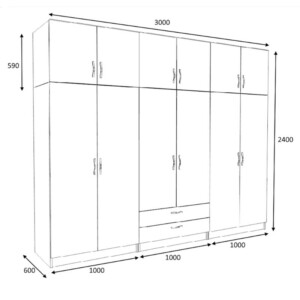 Ντουλάπα ρούχων Victoria Megapap εξάφυλλη με πατάρι και συρτάρια χρώμα λευκό 300x60x240εκ. - Image 5