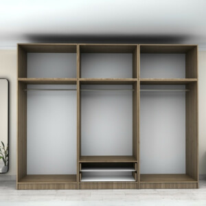 Ντουλάπα ρούχων Victoria Megapap εξάφυλλη με πατάρι και συρτάρια χρώμα καρυδί 300x60x240εκ. - Image 3