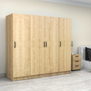 Ντουλάπα ρούχων Victoria Megapap τετράφυλλη χρώμα φυσικό οξιάς 200x60x181εκ. - Image 4