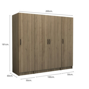 Ντουλάπα ρούχων Victoria Megapap τετράφυλλη χρώμα καρυδί 200x60x181εκ. - Image 5