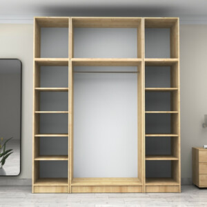 Ντουλάπα ρούχων Victoria Megapap τετράφυλλη με πατάρι χρώμα φυσικό οξιάς 200x60x240εκ. - Image 3