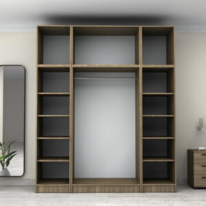 Ντουλάπα ρούχων Victoria Megapap τετράφυλλη με πατάρι χρώμα καρυδί 200x60x240εκ. - Image 3