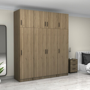 Ντουλάπα ρούχων Victoria Megapap τετράφυλλη με πατάρι χρώμα καρυδί 200x60x240εκ. - Image 4