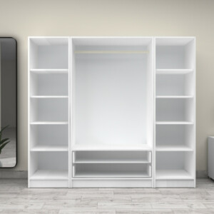 Ντουλάπα ρούχων Victoria Megapap τετράφυλλη με συρτάρια χρώμα λευκό 200x60x181εκ. - Image 3