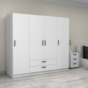 Ντουλάπα ρούχων Victoria Megapap τετράφυλλη με συρτάρια χρώμα λευκό 200x60x181εκ. - Image 4