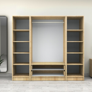 Ντουλάπα ρούχων Victoria Megapap τετράφυλλη με συρτάρια χρώμα φυσικό οξιάς 200x60x181εκ. - Image 3