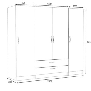 Ντουλάπα ρούχων Victoria Megapap τετράφυλλη με συρτάρια χρώμα φυσικό οξιάς 200x60x181εκ. - Image 5