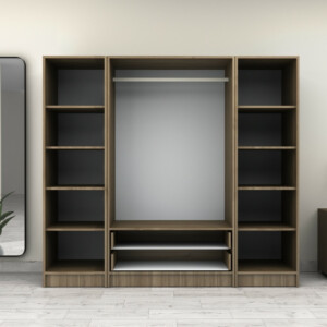 Ντουλάπα ρούχων Victoria Megapap τετράφυλλη με συρτάρια χρώμα καρυδί 200x60x181εκ. - Image 3