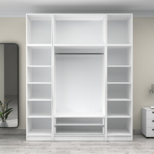 Ντουλάπα ρούχων Victoria Megapap τετράφυλλη με πατάρι και συρτάρια χρώμα λευκό 200x60x240εκ. - Image 3