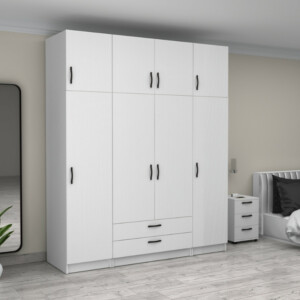 Ντουλάπα ρούχων Victoria Megapap τετράφυλλη με πατάρι και συρτάρια χρώμα λευκό 200x60x240εκ. - Image 4