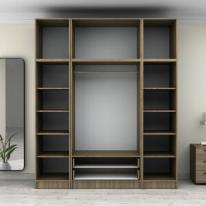 Ντουλάπα ρούχων Victoria Megapap τετράφυλλη με πατάρι και συρτάρια χρώμα καρυδί 200x60x240εκ. - Image 3