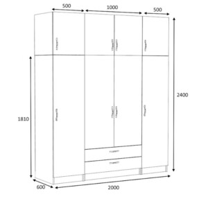 Ντουλάπα ρούχων Victoria Megapap τετράφυλλη με πατάρι και συρτάρια χρώμα καρυδί 200x60x240εκ. - Image 5