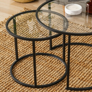Τραπεζάκι σαλονιού σετ 2 τμχ Vetro Megapap μέταλλο - γυαλί χρώμα μαύρο Ø60x43εκ. - Image 4