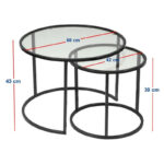 Τραπεζάκι σαλονιού σετ 2 τμχ Vetro Megapap μέταλλο - γυαλί χρώμα μαύρο Ø60x43εκ. - Image 5