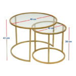 Τραπεζάκι σαλονιού σετ 2 τμχ Vetro Megapap μέταλλο - γυαλί χρώμα χρυσό Ø60x43εκ. - Image 5