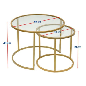 Τραπεζάκι σαλονιού σετ 2 τμχ Vetro Megapap μέταλλο - γυαλί χρώμα χρυσό Ø60x43εκ. - Image 5