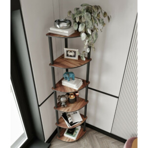 Βιβλιοθήκη γωνιακή Kedy II Megapap χρώμα μαύρο - καρυδί 34x34x173εκ. - Image 2