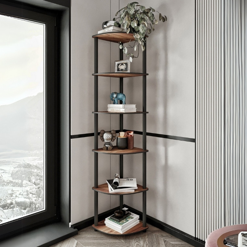 Βιβλιοθήκη γωνιακή Kedy II Megapap χρώμα μαύρο - καρυδί 34x34x173εκ. Βιβλιοθήκη γωνιακή Kedy II Megapap χρώμα μαύρο - καρυδί 34x34x173εκ.