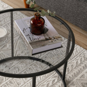Τραπεζάκι σαλονιού Startis Megapap μέταλλο - γυαλί χρώμα μαύρο Ø60x43εκ. - Image 3