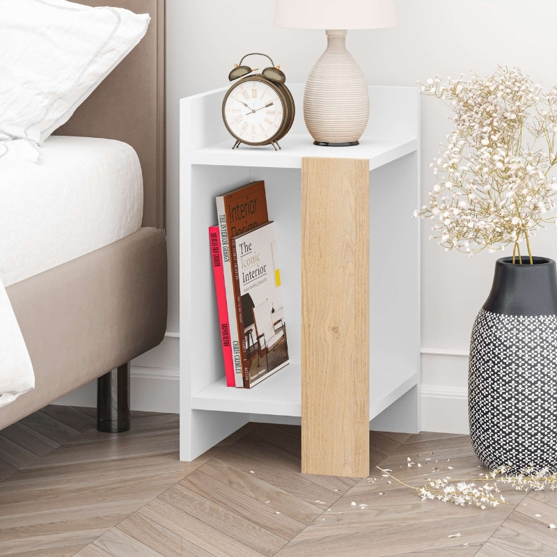 Κομοδίνο Elos Megapap χρώμα λευκό - saphhire oak 30x31