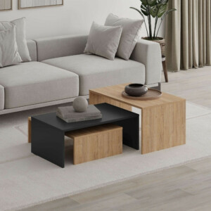 Τραπεζάκι σαλονιού σετ 3 τμχ. Kanta Megapap χρώμα sapphire oak - silky black 80x50x40